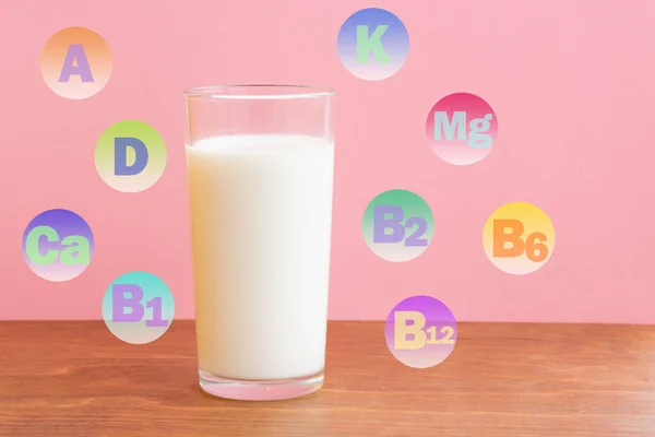 Glass Fresh Milk Wooden Table Pink Background Milk Glass Chemical — Stock Photo, Image