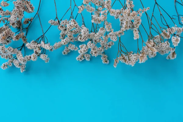 Винтажный Букет Крошечных Белых Цветов Верхней Части Синего Цвета Цветочный — стоковое фото