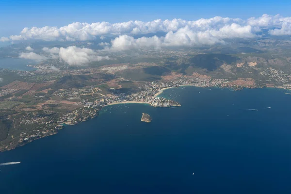 Pohled Panorama Palma Mallorca Okna Letadla Panaroma Citz Hory Pozadí — Stock fotografie