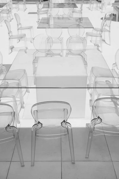 Glass Tables Glass Chairs Interior Futuristic Design Design Restaurant Cafe — Stock Photo, Image