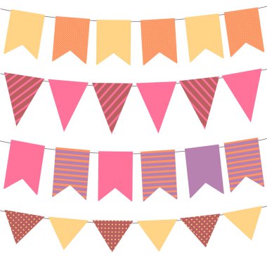 Holiday celebration background with a garland. Bunting flag banner with dots and snowflakes. Vector illustration. clipart