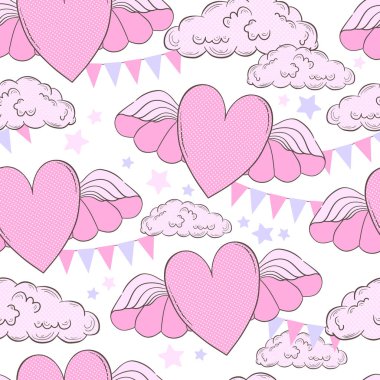 Sevgililer günü veya düğün günü kroki tarzı elemanları ile Seamless Modeli