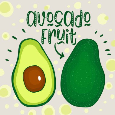 Avokado çekirdekli ve yaprak üzerinde beyaz izole karikatür dilim.