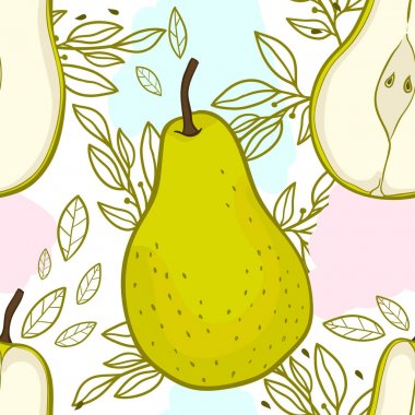 Vektör Dikişsiz desen armut, şirin ile boyalı bir stil meyve, soyut el çizimi, duvar kağıtları, web sayfası, yüzey dokuları, tekstil baskı.