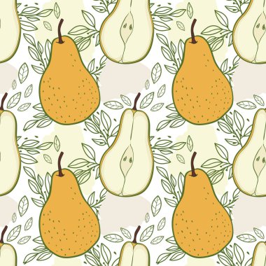 Vektör Dikişsiz desen armut, şirin ile boyalı bir stil meyve, soyut el çizimi, duvar kağıtları, web sayfası, yüzey dokuları, tekstil baskı.