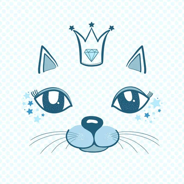 Vektorillustration av en katt, munkorg, mustasch, öron, crown, ögon — Stock vektor