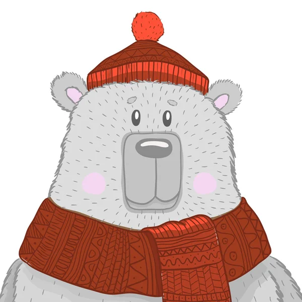 Min lilla björnen halsduk och mössa. Barn grafik. Vector hand dras illustration. — Stock vektor