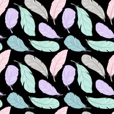 Desen farklı tüyleri beyaz bir arka plan üzerinde boyanır. Hassas renklerde boyanmış.