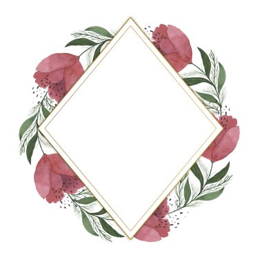 Suluboya çerçeve Pembe çiçek. Düğün davetiyeleri, kartpostallar ve posterler için uygundur..