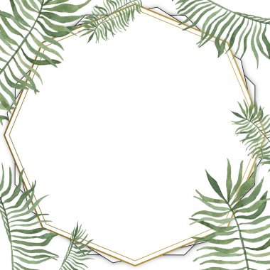 Yuvarlak kare tropikal şablon metin için yer ile. Suluboya illüstrasyon izole beyaz arka plan üzerinde.