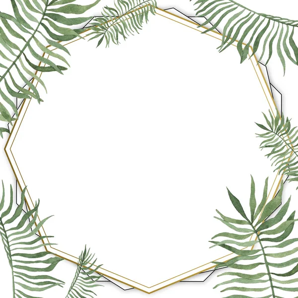 Round tropical frame, template with place for text. Watercolor illustration, isolated on white background.