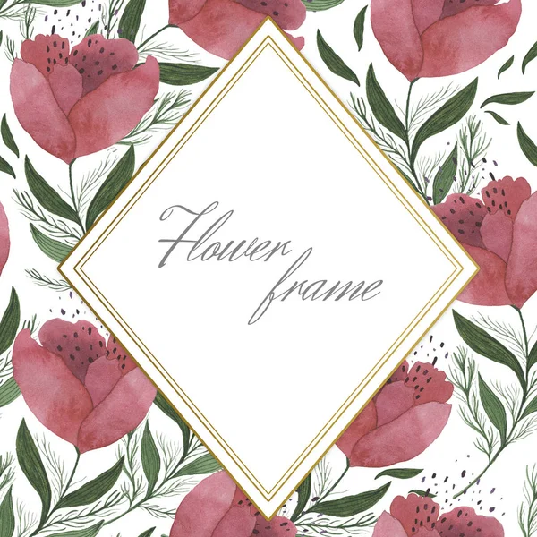 Aquarellrahmen rosa Blume. geeignet für Hochzeitseinladungen, Postkarten und Poster. — Stockfoto