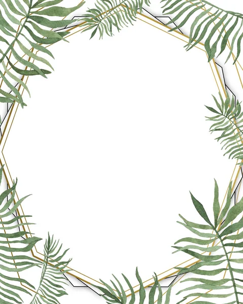 Round tropical frame, template with place for text. Watercolor illustration, isolated on white background.