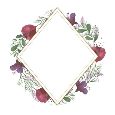 Suluboya çerçeve Pembe çiçek. Düğün davetiyeleri, kartpostallar ve posterler için uygundur..