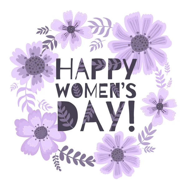 Banner of the International Women's Day. Postcard on March 8 with a decor of flowers, plants and leaves. — Stock Vector