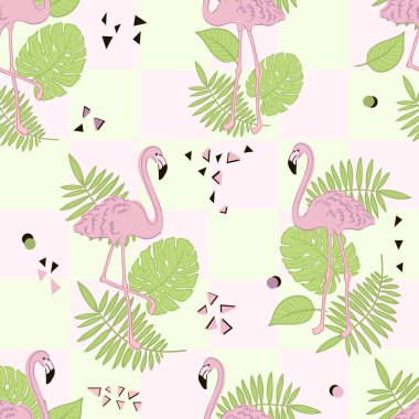 Dikişsiz flamingo tropic desen vektör çizim. 