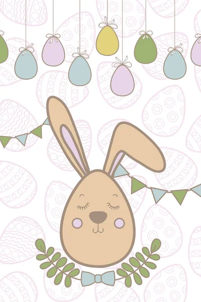 Paashaas Met Easter Egg Vector Illustratie Geïsoleerd Pastel Kleuren — Stockvector