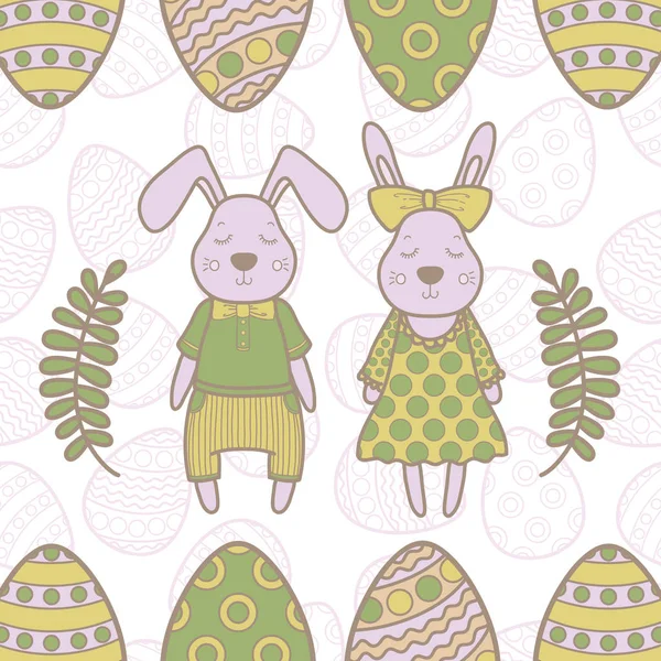 Paashaas Familie Met Easter Egg Vector Illustratie Geïsoleerd Pastel Kleuren — Stockvector