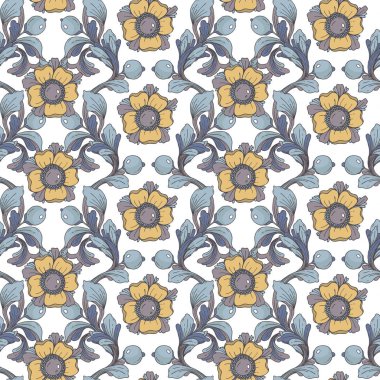 Vektör sorunsuz arka plan. Güzel fantastik çiçek sınır süsleme hassas. El çizmek illüstrasyon.