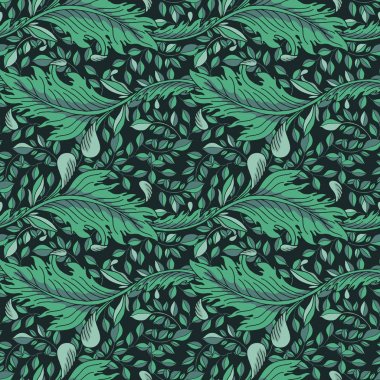 Sorunsuz çiçek yeşil desenli. Vektör çizim. Siyah arka plan