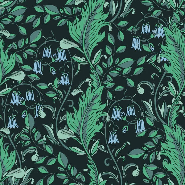 Бесцветный Цветочный Зеленый Узор Векторная Иллюстрация Чёрный Фон — стоковый вектор
