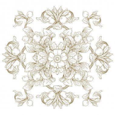 Altın antika barok süsleme retro antika stili acanthus. Dekoratif eleman telkari vektör. El çizmek illüstrasyon.