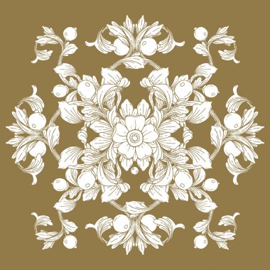 Altın antika barok süsleme retro antika stili acanthus. Dekoratif eleman telkari vektör. El çizmek illüstrasyon.