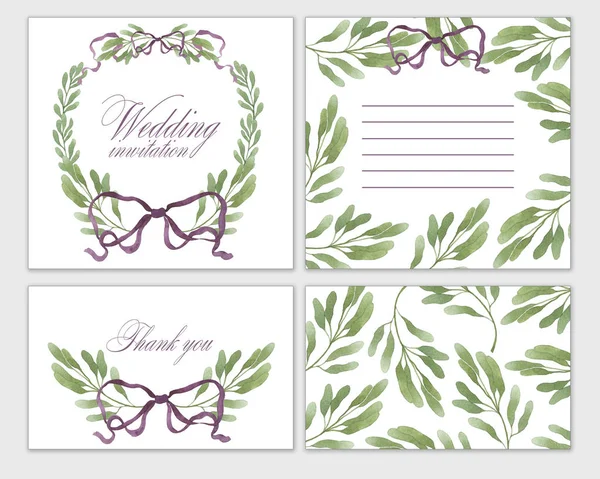 Wedding Invitation Frame Set Flowers Leaves Watercolor Isolated White Hand — Stock Photo, Image