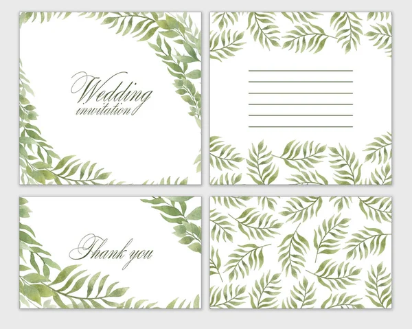 Moldura Convite Casamento Definir Flores Folhas Aquarela Isolado Branco Desenho — Fotografia de Stock
