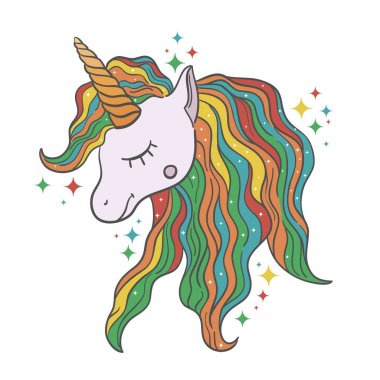 Sevimli vektör unicorn için yazdırır. Beyaz arka plan. El çizmek illüstrasyon.