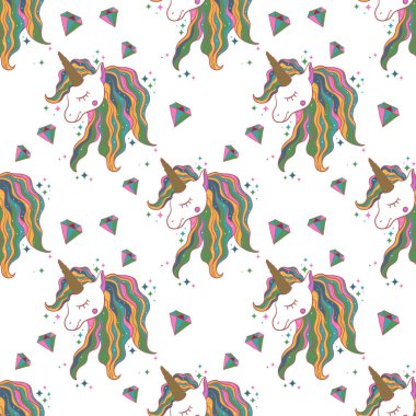 Sevimli vektör desen baskı, kapak, kapaklar ve diğer için tek boynuzlu at ile. Beyaz arka plan. El çizmek illüstrasyon.