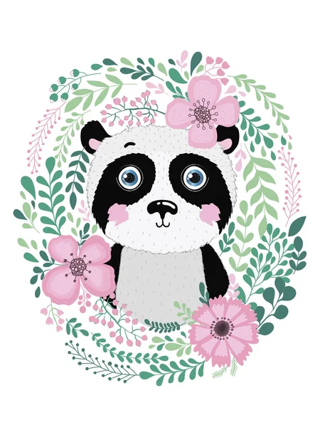 Carino Biglietto Visita Con Panda Animale Disegnato Mano Stampa Stampa — Vettoriale Stock