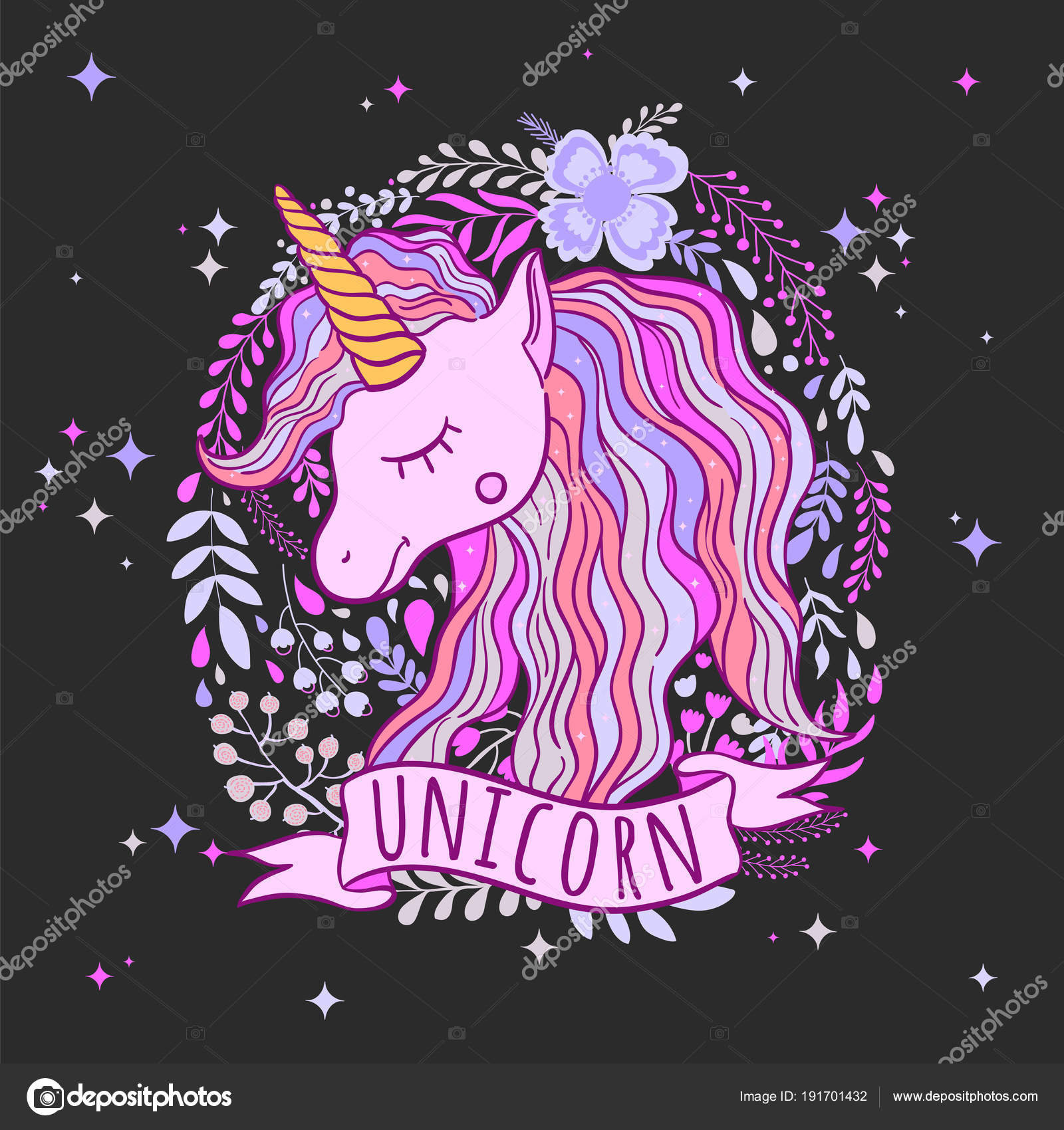 Cute Vector Unicorn Prints Print Poster Clothes Children's Room More