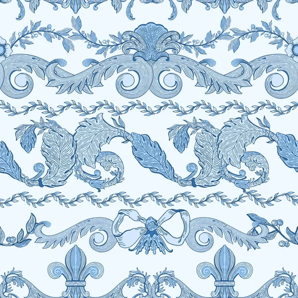 Motif sans couture baroque bleu color.Vintage floral victorien ou — Image vectorielle