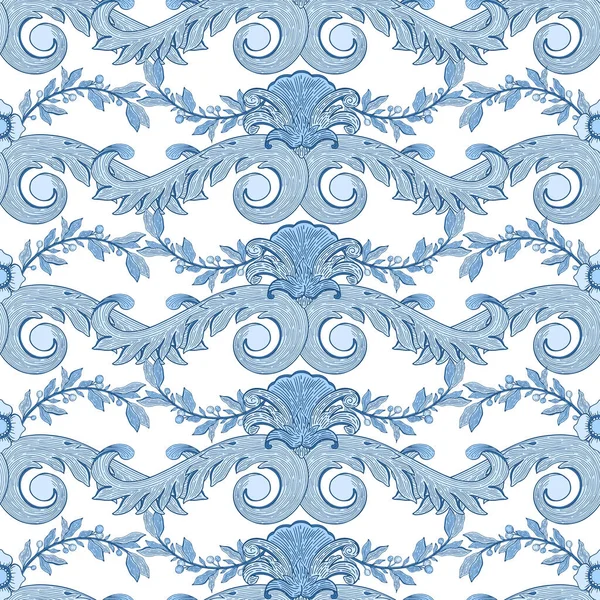 Бесшовный рисунок барокко голубого цвета. Винтажный цветочный викторианский или — стоковый вектор