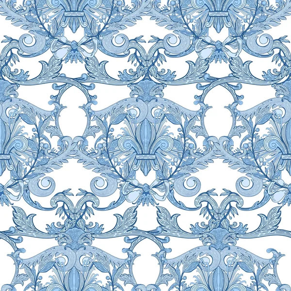 Nahtlose Muster barock blau color.vintage floral victorian oder — Stockvektor