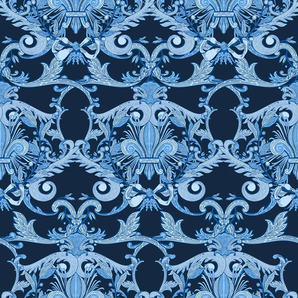 Motif sans couture baroque bleu color.Vintage floral victorien ou — Image vectorielle