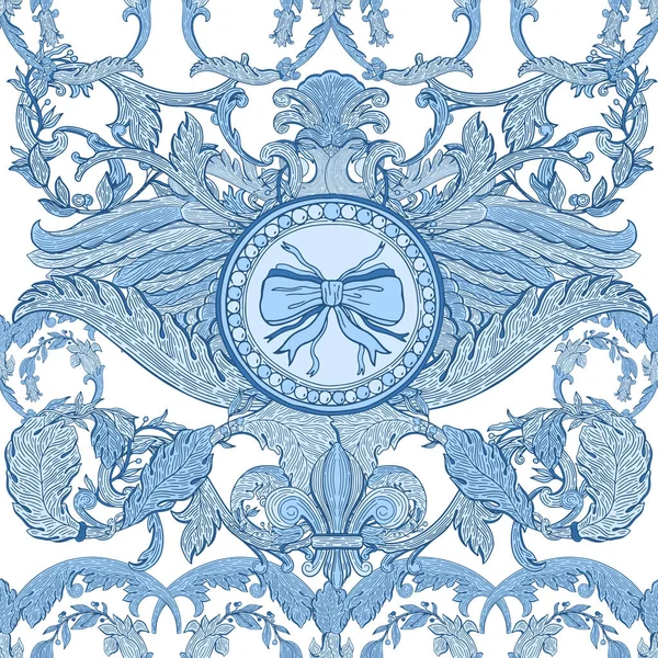 Seamless pattern baroque blue color.Vintage floral  victorian or — Stock Vector