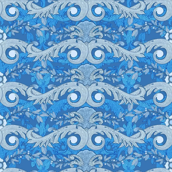 Patrón inconsútil barroco azul color.Vintage floral victoriano o — Vector de stock