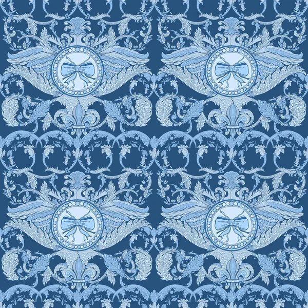 Motif sans couture baroque bleu color.Vintage floral victorien ou — Image vectorielle