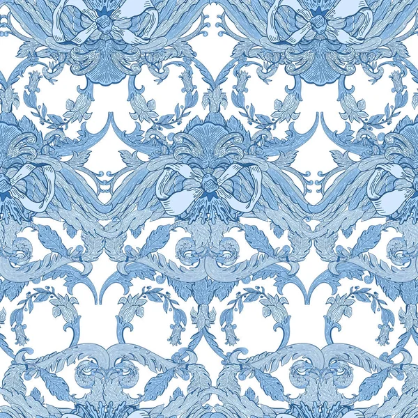 Motif sans couture baroque bleu color.Vintage floral victorien ou — Image vectorielle