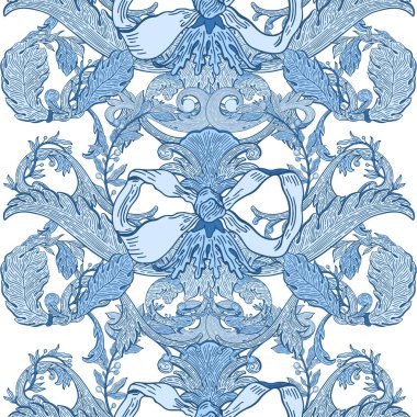 Kusursuz desenli barok mavi renk. Vintage çiçekli Victoria dönemi ya da...