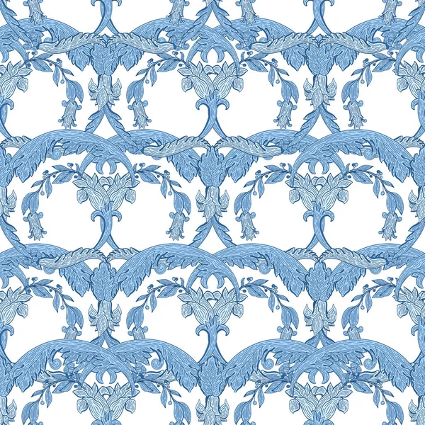 Płynny wzór barokowy niebieski kolor.Vintage kwiatowy wiktoriański lub — Wektor stockowy