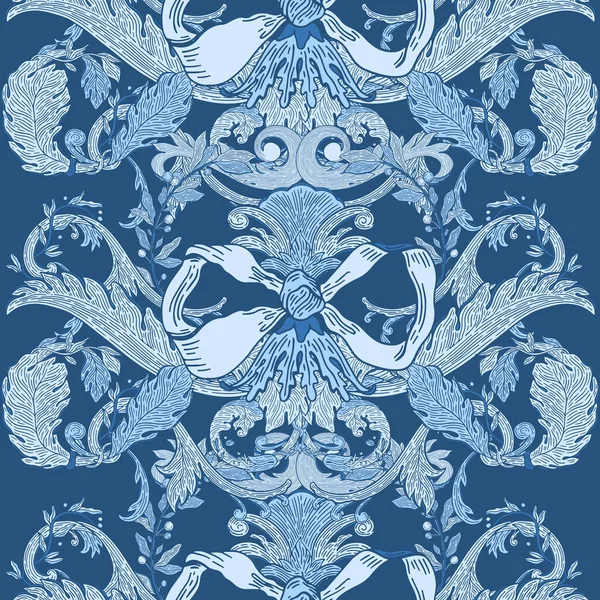 Motif sans couture baroque bleu color.Vintage floral victorien ou — Image vectorielle