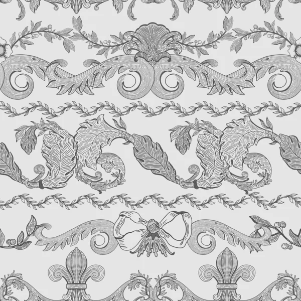 Motif sans couture baroque bleu color.Vintage floral victorienne corne — Image vectorielle