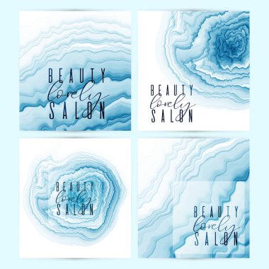 Soyut set kart mavi tasarımı sıvılaştı. Alkol mürekkebi sanatı.