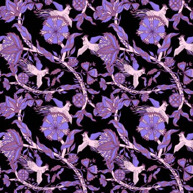 Soyut doğa çiçeğinin kusursuz deseni. Etnik süs, çiçek.