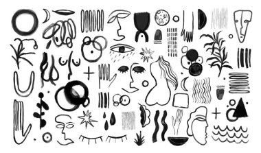 Özet set el çizimi. Doku sanatı elementi. Moda koleksiyonu.