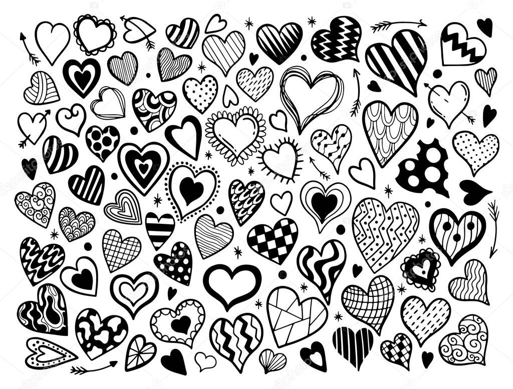 Heart hand drawn set.Holiday Valentine's Day.Doodle style.