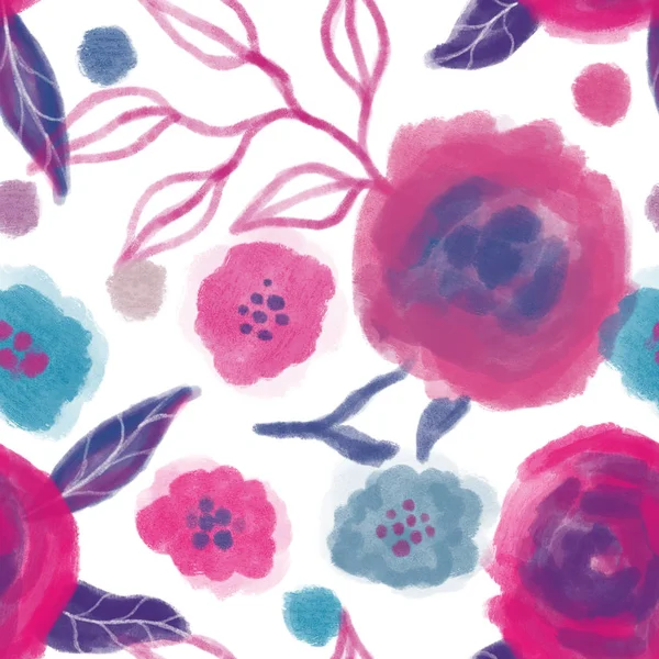 Sömlös blomma rosa ros mönster.Handritad mål.Natur konsistens. — Stockfoto